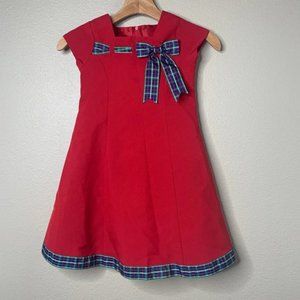 Size 5 Toddler Red Short Sleeve Dress Plaid Bow Holiday Vintage